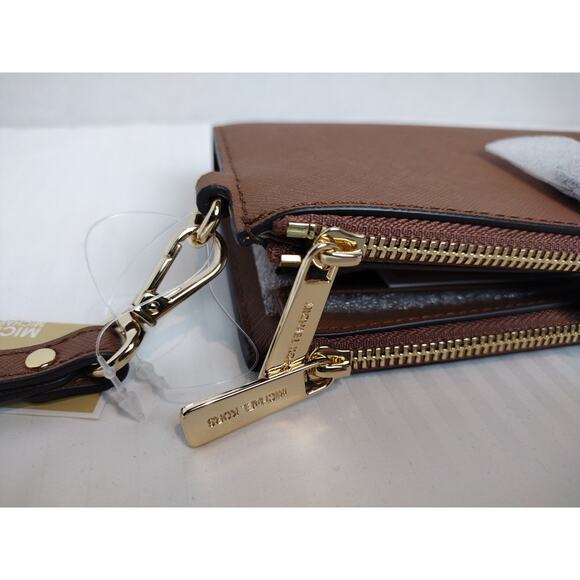 NEW MICHAEL KORS JET SET TRAVEL DOUBLE ZIP~PHONE HOLDER~ LEATHER WRISTLET $258 - Picture 8 of 8